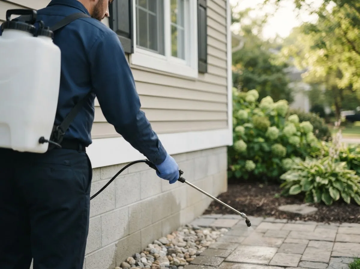 Pest control technician inspecting a home in Jamestown, LA